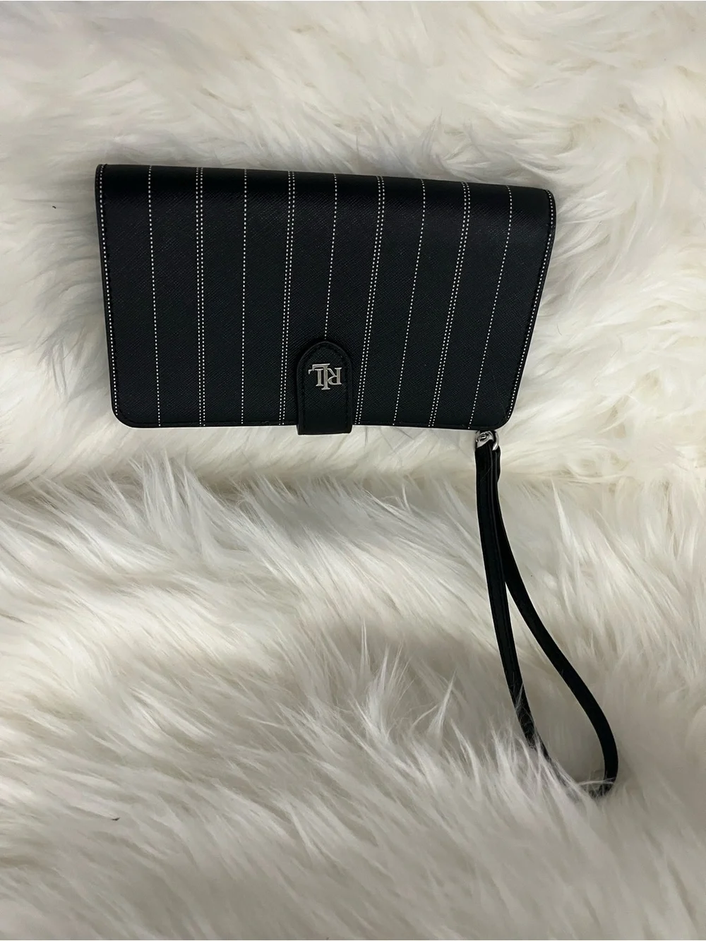 Lauren Ralph Lauren Black Pinstripe Wristlet Clutch
